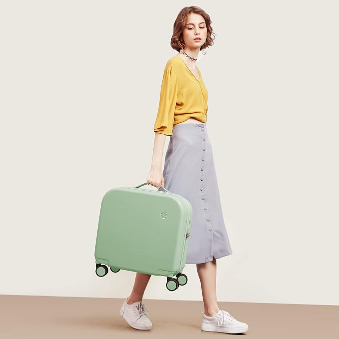 mixi Carry on Luggage, Suitcase with Spinner Wheels 16in Luggage Hardshell Lightweight Rolling Suitcases PC with Cover & TSA Lock, Avocado Green - Image 2