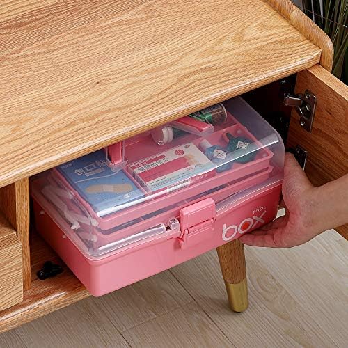 Kinsorcai 12'' Three-Layer Clear Plastic Storage Box with Handle, Craft Tool Box, 3 Layer Pink Tackle Box for Women, Organizer Box for Sewing Art and Cosmetic (Pink) - Image 6