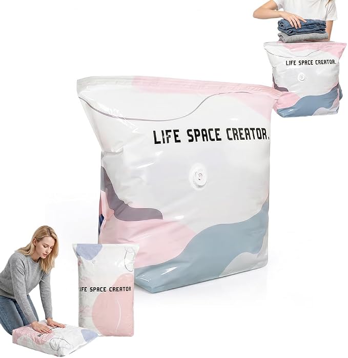 No‑Pump Vacuum Storage Bags, No-Pump Large Vacuum Storage Compression Bags, Press & Seal No Pump Needed for Clothes Bedding Comforters Blankets Travel Home Organization Off-Season Storage (1, Medium) by Hulezt