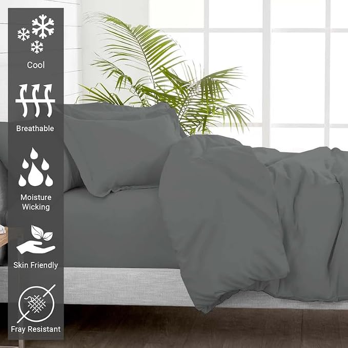 Pizuna Pure 100% Cotton Twin Duvet Cover Set, Luxurious 400 Thread Count Long Staple Cotton Sateen Weave with Button Closure (Combed Dark Grey Cotton Duvet Cover Twin) - Image 2
