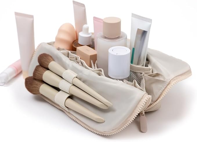 THE VERTI-Vertical Waterproof Makeup & Toiletry Bag | 23-Pocket Organizer with Upright, Fold-Down Design for Skincare, Toiletries & Essentials (Shell, Medium) - Image 2
