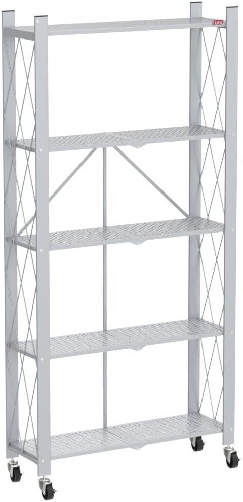 DEANIC 5 Tier Foldable Storage Shelves with Wheels, Large Capacity Shelving Unit, Freestanding Metal Wire Shelf Rack, No Assembly Organizer Rack for Garage Kitchen, Basement, Pantry(White) - Image 6