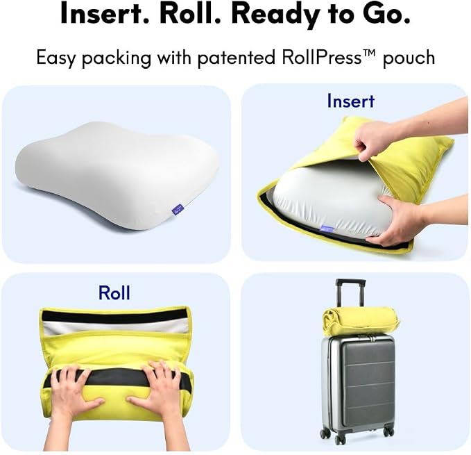 Cushion Lab Travel Deep Sleep Pillow – Compact Memory Foam Neck Pillow for Sleeping, Portable Pillow for Hotels, Camping, Side & Back Sleepers, On-the-Go – Spark - Image 6