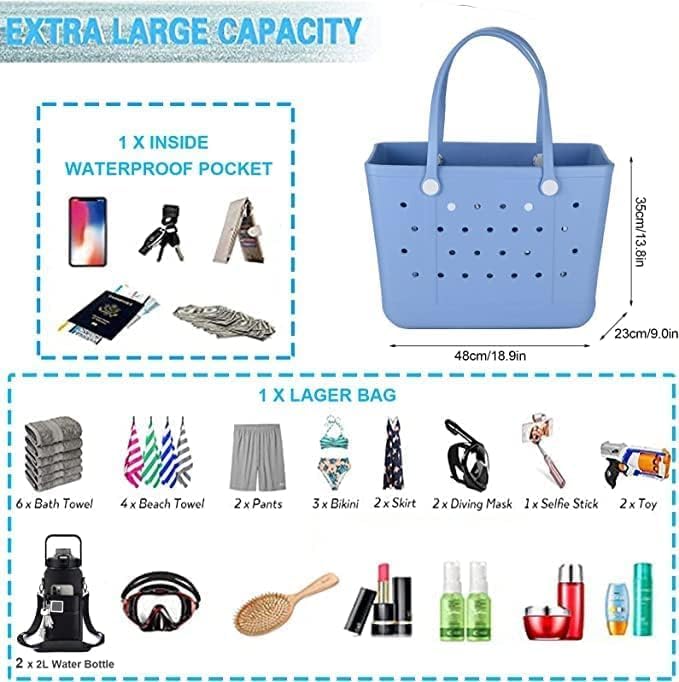 Large tote bag, Beach Bags Waterproof Sandproof Beach Essentials for Family | Chokoter Beach Bag, Waterproof Beach Tote, Rubber XL Tote Bag, Washable and Durable Open Handbag for Boat Pool Sports - Image 5