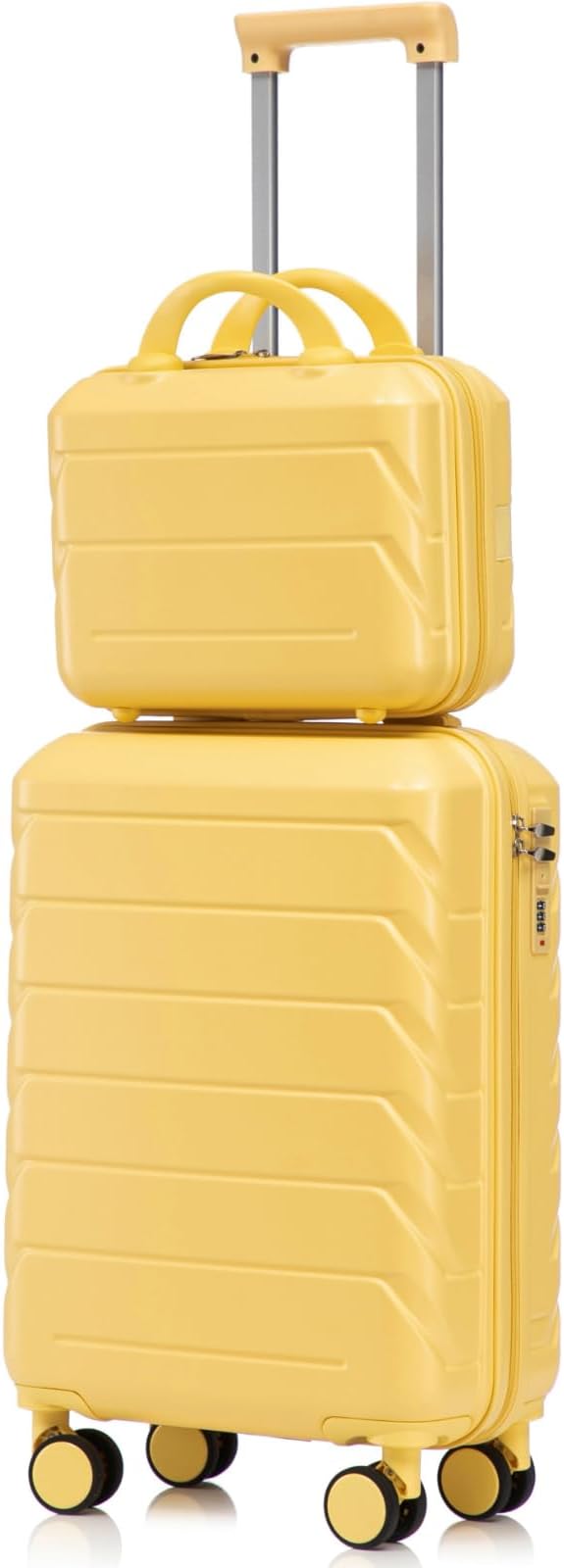 2-Piece ABS Hard Shell Lightweight Carry-On Luggage Set (14" & 20"), 360-Degree Spinner Wheels, Adjustable Telescopic Handle and Combination Lock for Travel, Yellow by LUCCALILY