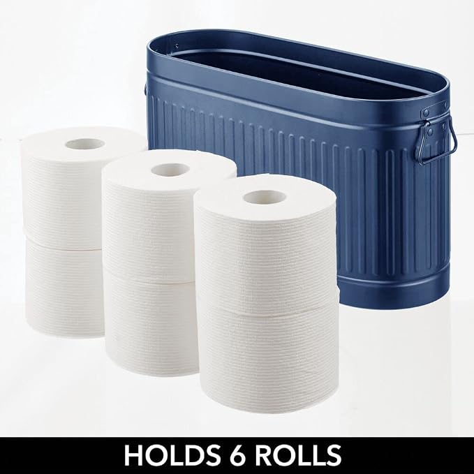 mDesign Large Steel Free Standing Toilet Paper Organizer, 6-Roll Tissue Storage Holder Container Bin for Bathroom Floor, Fits Under Sink, Vanity, Shelf, In Cabinet, Corner, Oscar Collection, Navy Blue - Image 3