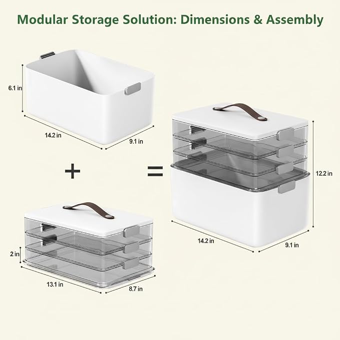 MOPALL 4-Tier Medicine Organizer Storage Box, Portable Latch Bin with Lid and Leather Handle, Cabinet Closet Organization for Home Office, Pill Bottle, First Aid, Sewing, Art, Craft - Image 6