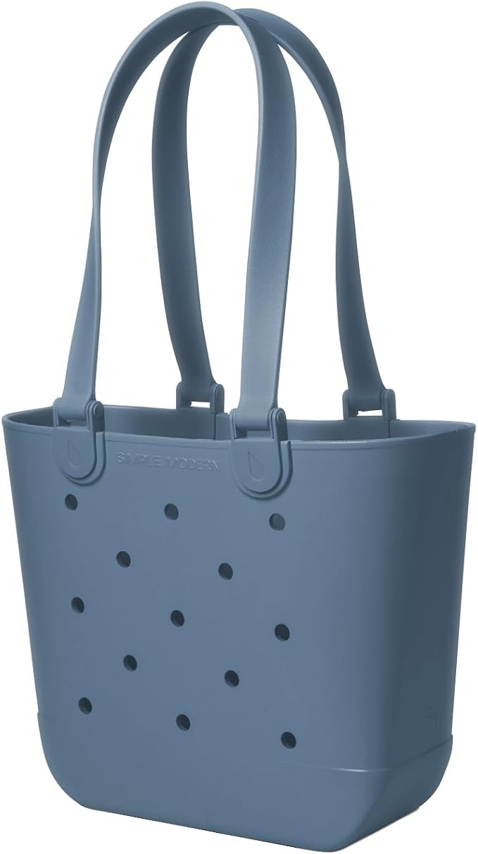 Simple Modern Medium Beach Bag | Waterproof Getaway Rubber Tote with Zipper Pocket for Travel, Pool, Boat, Groceries, Sports | Blue Dune - Image 4