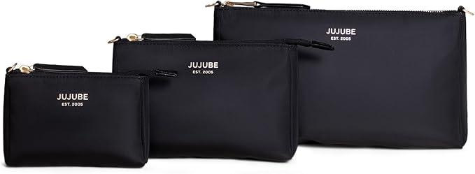 JuJuBe New 3-Piece Pouch Set, Diaper Bag Organizing Pouches, Convertible to Small Purse with Crossbody Strap, Zipper Cosmetic or Makeup Pouch, Large, Medium, and Small, Black by JuJuBe