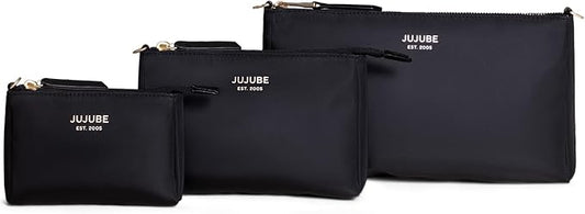 JuJuBe New 3-Piece Pouch Set, Diaper Bag Organizing Pouches, Convertible to Small Purse with Crossbody Strap, Zipper Cosmetic or Makeup Pouch, Large, Medium, and Small, Black by JuJuBe