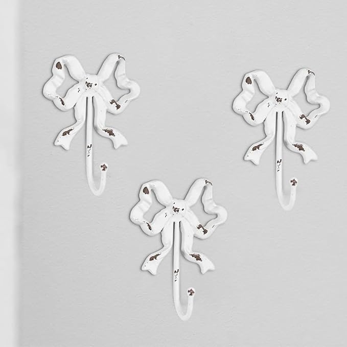 Cast Iron Shabby Chic Wall Mounted Bow Hook,Decorative Coat Hook for Scarf, Bag, Towel, Hat etc for Living Room Kitchen Bathroom Office Pack of 3 (Pack of 3(White)) - Image 5