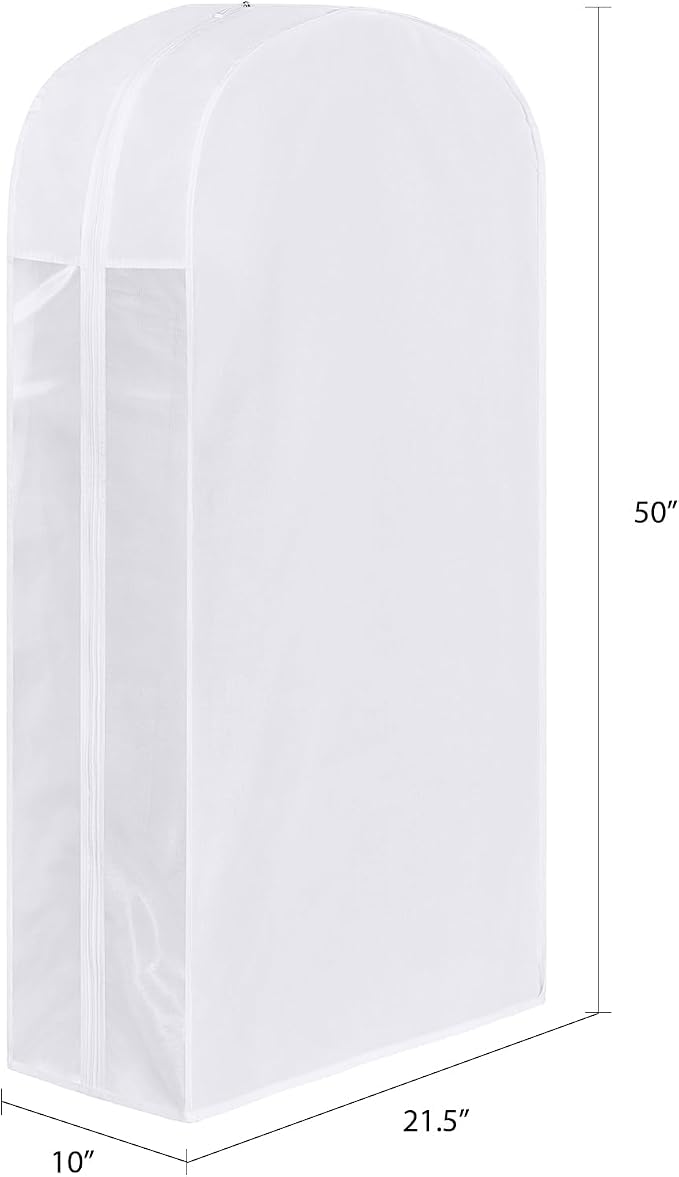 50" Premium Cotton Garment Bag for Hanging Clothes, Breathable Suit Bags for Closet Storage with Extre Large 10" Gusseted & Clear Window, Dust Cover with Zipper for Suits, Coats, 3 Pack - Image 2