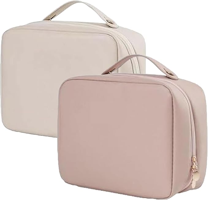 Multi-Compartment Toiletry Cosmetics Bag, Portable & Large Capacity Makeup Bag with Compartments, multi compartment toiletry Bag for Travel (White & Pink) by Nimedala