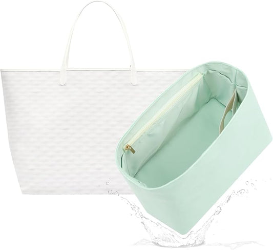 Lightweight Bag Insert for Saint Louis PM, Side Zipper, Green | Bottle Holder and Side Zip, Smooth Satin Interior, Easy-Care Outer Surface, Multiple Color Options, Structured Yet Flexible by 19NeatThin