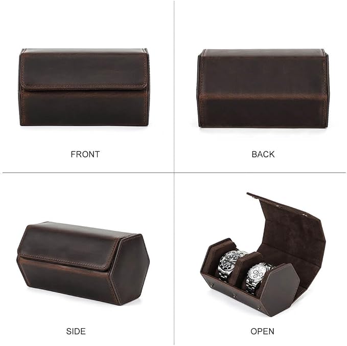 Hiram Genuine Leather Hexagon Watch Roll Travel Case, Leather 2-Watches Roll Case with Removable Pillow Cushion for Treasured Watches and Bracelets - Image 4