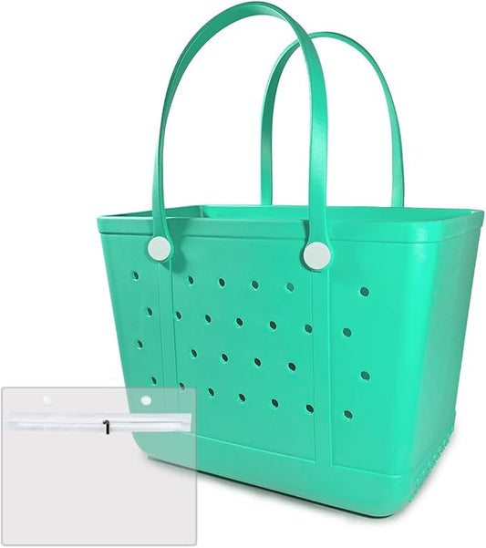 Extra Large Rubber Beach Bag Tote Bag for Women Waterproof Bag | Waterproof EVA Beach Tote with Zipper Pocket & Non-Slip Bottom | Sturdy Tote for Beach Pool Boat Groceries & Travel by UeKeKicg