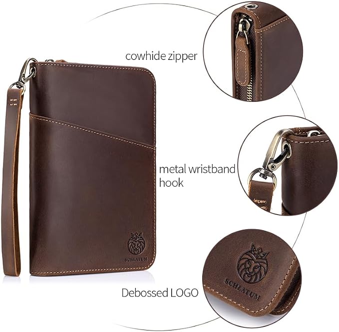 Passport Holder for Travel Family with Strap Genuine Leather RFID Blocking Travel Document Organizer Wallet with Pen Holder, Brown - Image 4
