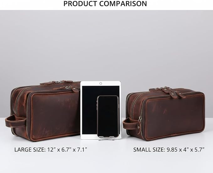 Personalized Leather Toiletry Bag for Men Travel Shaving Dopp Kit-Large Cosmetic Bags Toiletries Bathroom Organizer - Image 2