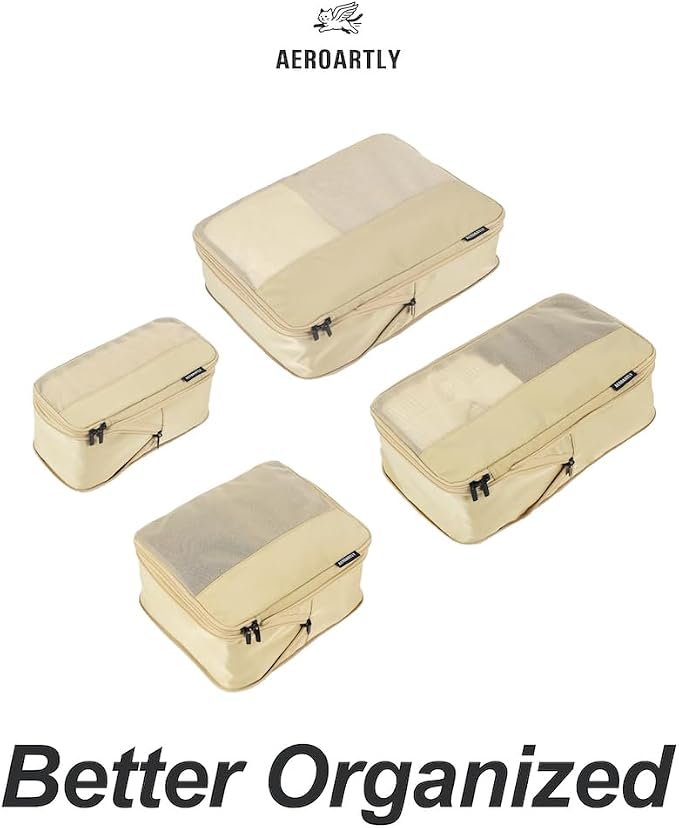 Compression Packing Cubes for Travel, Carry On Suitcase Organizer, Travel Essentials for Women and Men, Travel Bags for AEROARTLY Luggage, Holiday & Birthday Gifts Bags (4PC Set, Beige) - Image 3