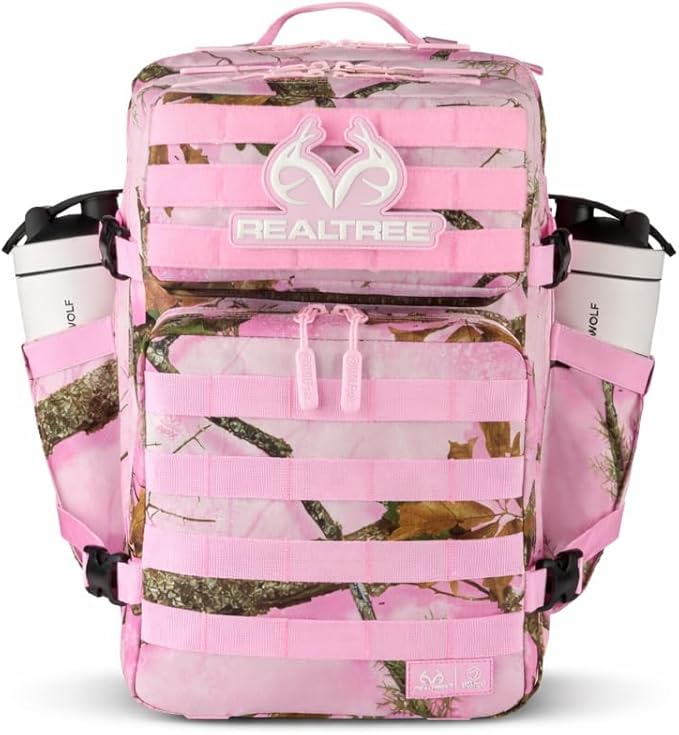 WOLFpak 35L Athletic Gym Backpack (Realtree APX Flushing Pink) - Durable 1000D Waterproof Oxford Material with MOLLE Webbing, Laptop Pocket & Dual Cup Holders, Durable Fitness/Travel/Military Daypack by WOLFpak
