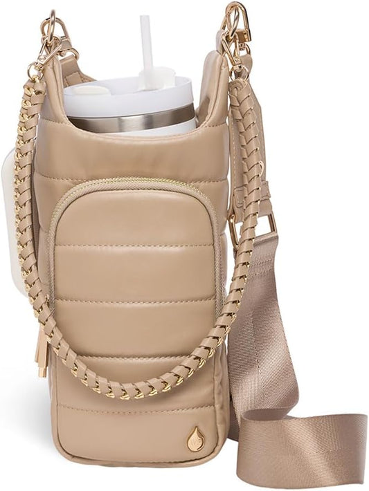 WanderFull HydroBag Handle®, Vegan Leather Hands-Free Crossbody 40 Oz Water Bottle Carrier w/Strap Bundle by WanderFull