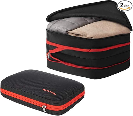BeeNesting Compression Packing Cubes 2 set for Travel Durable Luggage Packing Organizer Travel Accessories (M+XL 9L/26L, BlackRed) by BeeNesting