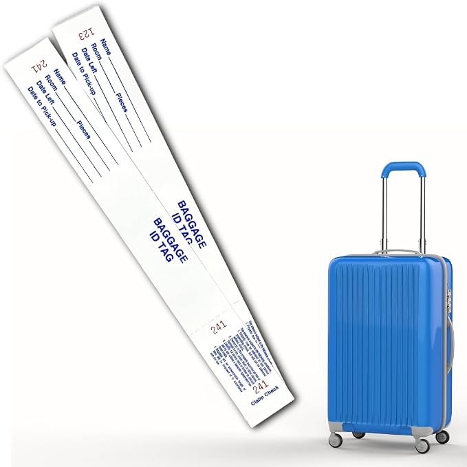 FrontDesk Supply Two-Piece Hotel Luggage Claim Tag with Transfer Tape, Serial Numbering, and Perforated Claim Ticket – Blank White Disposable Bag Tags for Hotel and Motel Bag Storage (Set of 1000) by FrontDeskSupply