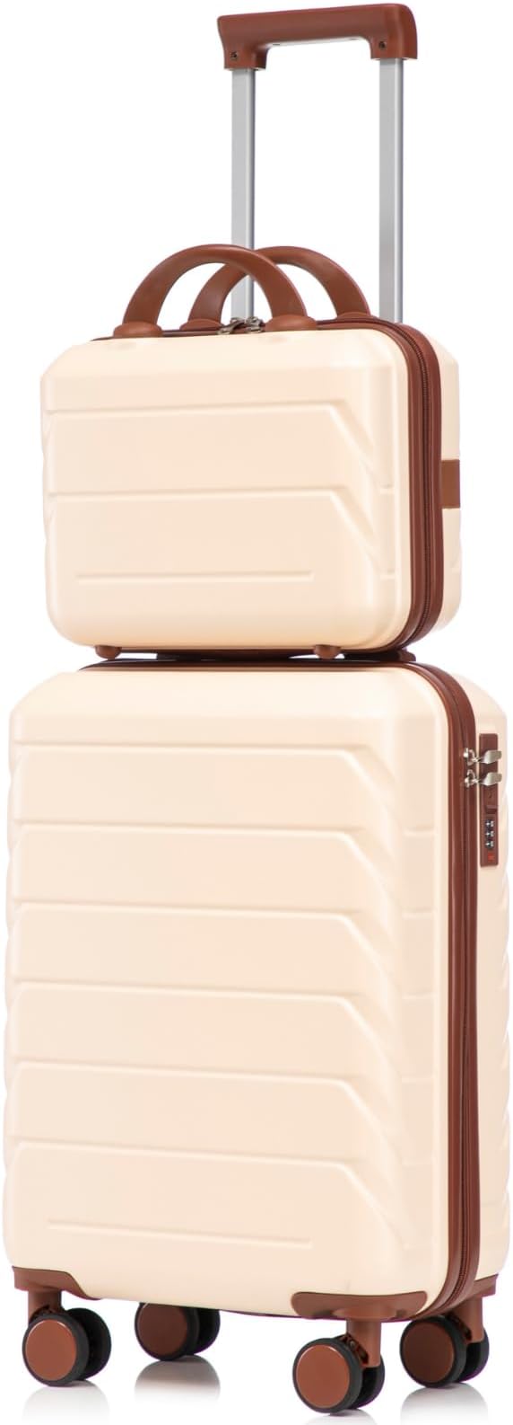 2-Piece ABS Hard Shell Lightweight Carry-On Luggage Set (14" & 20"), 360-Degree Spinner Wheels, Adjustable Telescopic Handle and Combination Lock for Travel, Beige by LUCCALILY