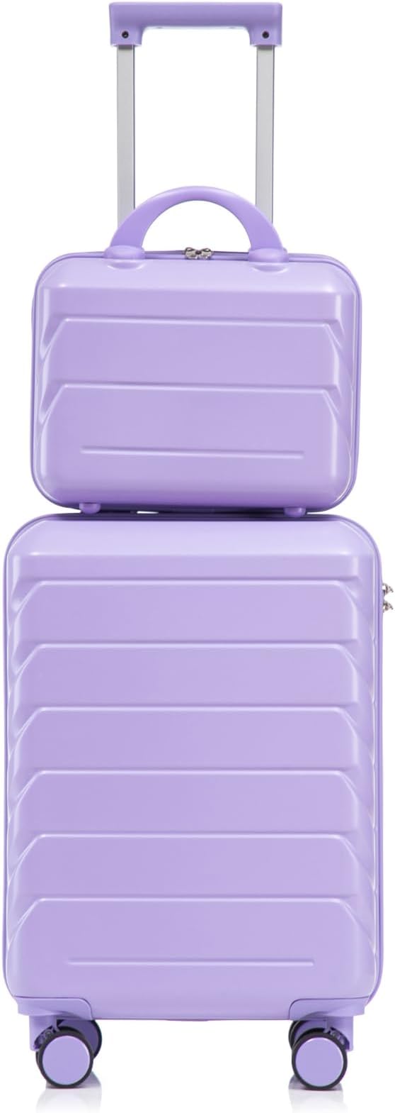 2-Piece ABS Hard Shell Lightweight Carry-On Luggage Set (14" & 20"), 360-Degree Spinner Wheels, Adjustable Telescopic Handle and Combination Lock for Travel, Purple by LUCCALILY