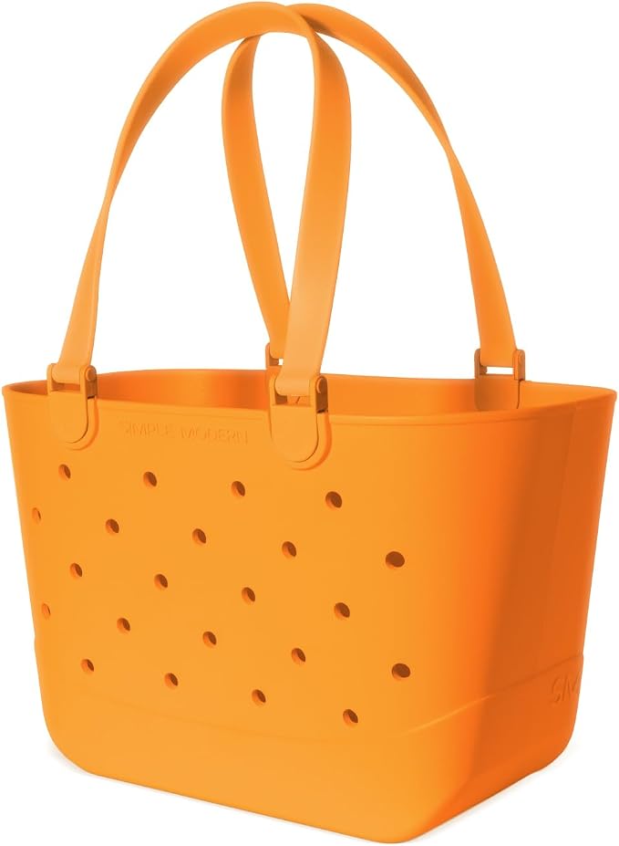 Simple Modern Large Beach Bag | Waterproof Getaway Rubber Tote with Zipper Pocket for Travel, Pool, Boat, Groceries, Sports | Cream Orangsicle - Image 4