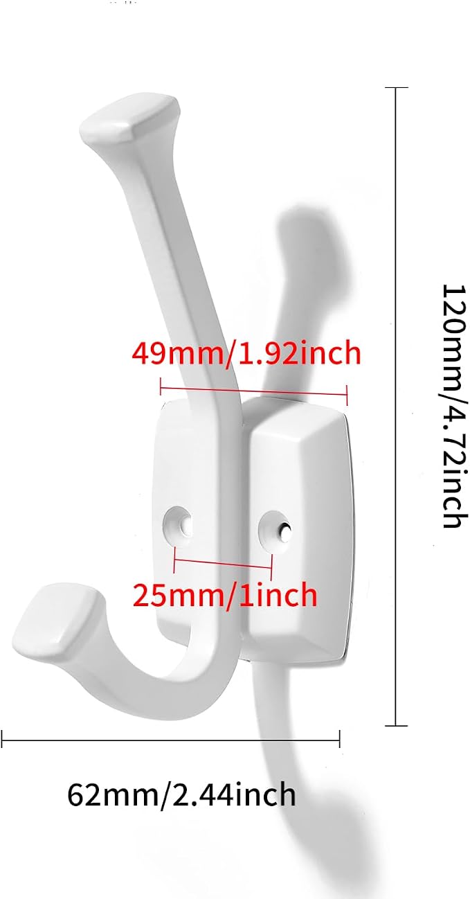 khtumeware 5 Pack 4.7 inch White Coat Hooks Wall-Mounted Hooks | Applicable to hanging,Towel,robe,bathroom,bag,clothes,entryway Zinc Alloy bathroom hooks - Image 2