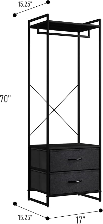 Sorbus Clothing Rack with Drawers - Clothes Stand Dresser - Wood Top, Steel Frame, & Fabric Drawers - Tall Closet Storage Organizer - Garment Rack for Hanging Shirts, Dresses, & Jackets - Image 2