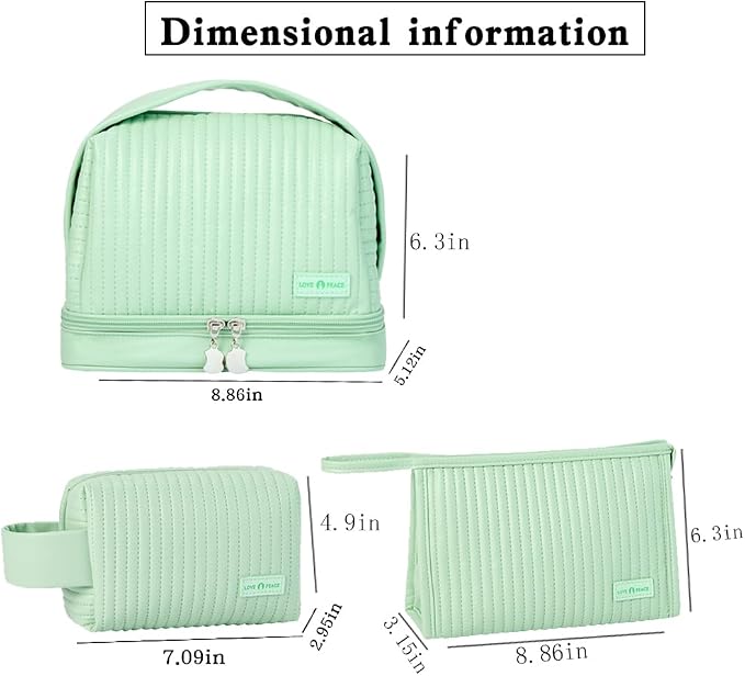 Cute Cosmetic Bag Travel Toiletry Bag Women Cosmetic Bag Organizer Waterproof Leather Set With Handle Zipper On-the-Go (Light green) - Image 2
