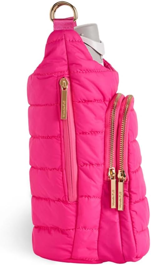 WanderFull Original HydroBag Handle®, Zipper for Handle, 40 oz Water Bottle Holder w/Strap, Crossbody Carrier Bag w/Phone Pocket, Tumbler Accessories - Pink Matte w/Striped Strap - Image 6
