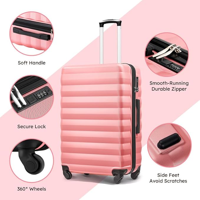 Luggage Sets for Women 3 Piece ABS Hardshell Suitcase with Spinner Wheels with 6PC Packing Bags(20/24/28inch) - Image 5