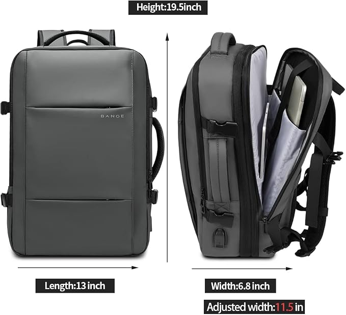 BANGE 45L Carry-on Backpack, Expandable Travel Backpacks for Airplanes,Convertible Weekend Backpack Briefcase for Traveling,Water Resistant College 17.3” Laptop Backpack for Men & Women - Image 5