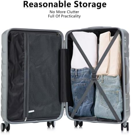 Hardside Luggage Sets, Lightweight Stripes Suitcase with Spinner Wheels, Sliver-220 - Image 6