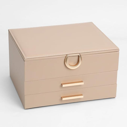 Leather Jewelry Box Premium 3-Layer Jewelry Case with Mirror - Scratch-Resistant Storage for Earrings, Rings, Necklaces, Ideal Gift for Women Apricot by V-LafuyJewelryBox