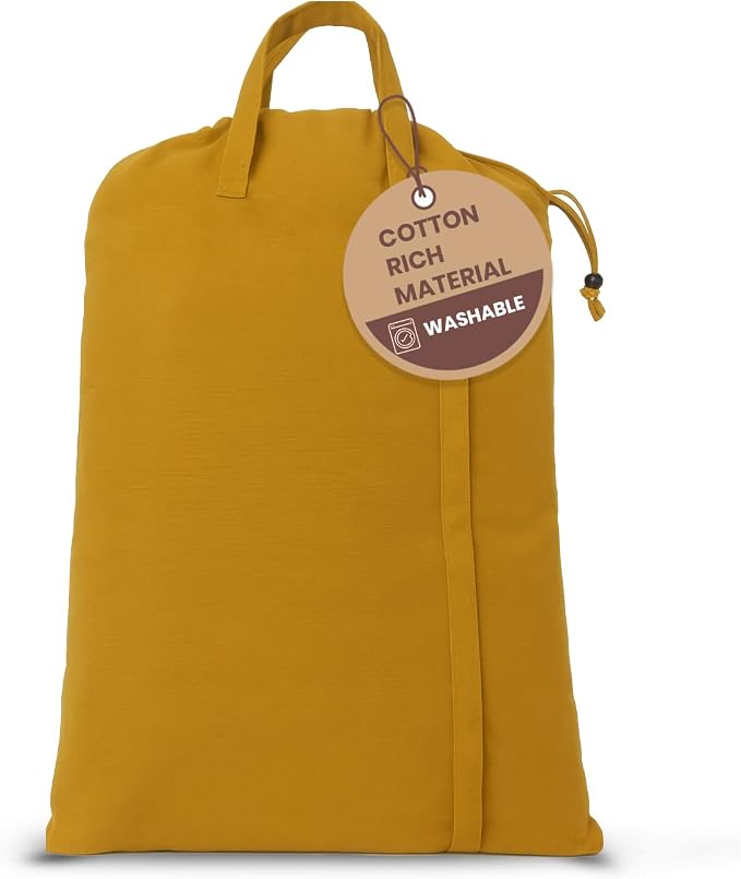 LFH Home Cotton RichCanvas Large Laundry Bag with Handle, Heavy Duty Drawstring Closure Washable Laundry Bags, School Travel, Home, Hotel, College Dorm, Organizer Sack, Toys Clothes 20x30-Yellow by LFHHomePrivateLimited