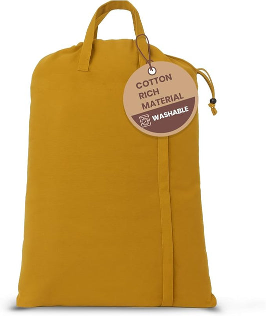 LFH Home Cotton RichCanvas Large Laundry Bag with Handle, Heavy Duty Drawstring Closure Washable Laundry Bags, School Travel, Home, Hotel, College Dorm, Organizer Sack, Toys Clothes 20x30-Yellow by LFHHomePrivateLimited