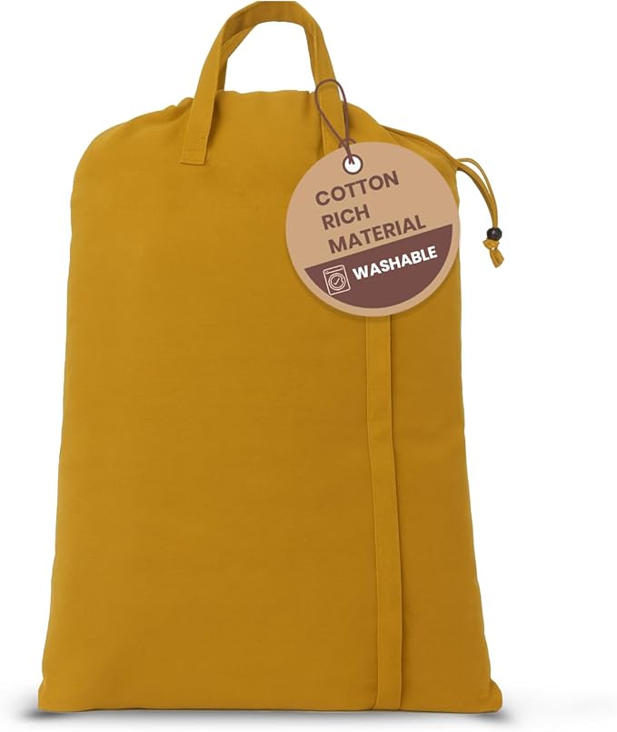 LFH Home Cotton Rich Canvas Large Laundry Bag with Handle, Heavy Duty Drawstring Closure Washable Laundry Bags, School Travel, Home, Hotel, College Dorm, Organizer Sack, Toys Clothes 28x40-Yellow by LFHHomePrivateLimited