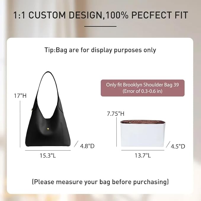 Doxo Purse Organizer Insert for Coach Brooklyn 39 | 9 Pockets with YKK Side Zipper & Elastic Water Bottle Holder | Waterproof Tyvek Bag Organizer for Coach Brooklyn Tote/Shoulder Bag(39, White-Brown) - Image 2