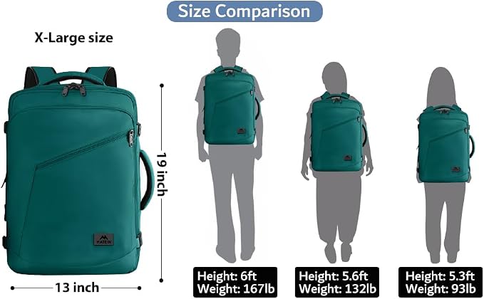 MATEIN Travel Backpack for Men Women, 35L Carry on Backpack for Airplanes | Personal Item, Simple Daypack with Trolley Sleeve, Adjustable Shoulder Strap, Gifts for International Travelers, Peacock Blue - Image 3