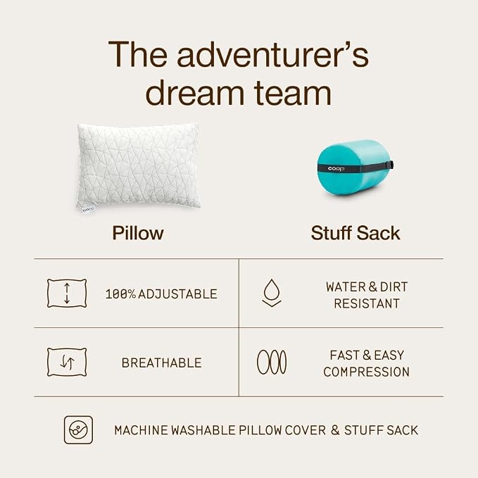 Coop Home Goods Original Adjustable Travel Pillow and Waterproof Pillow Protector Grey Bundle with Compressible Stuff Sack, Medium-Firm Memory Foam and Washable Cover, CertiPUR-US Certified (19x13) - Image 5