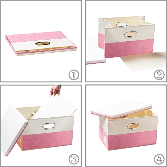 PRANDOM Collapsible Storage Bin with Lid [3-Pack] Fabric Foldable Storage Box Organizer Container Basket Cube with Cover for Home Bedroom Closet Office Nursery Pink&Cream(14.9x9.8x9.8) - Image 5