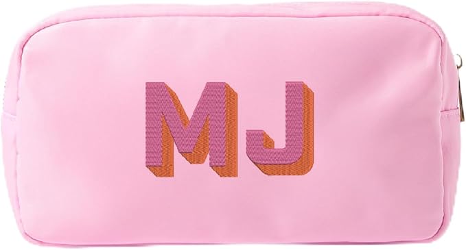 Personalized Nylon Pouch - Large Embroidered Essentials Bag for Women, Makeup, Toiletries, or Travel Organizer, Custom Monogram Gift, Carryall, Mom Bag, Tech Pouch (Pink, L) by Sprinkled+With+Pink