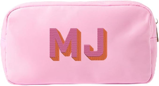 Personalized Nylon Pouch - Large Embroidered Essentials Bag for Women, Makeup, Toiletries, or Travel Organizer, Custom Monogram Gift, Carryall, Mom Bag, Tech Pouch (Pink, L) by Sprinkled+With+Pink