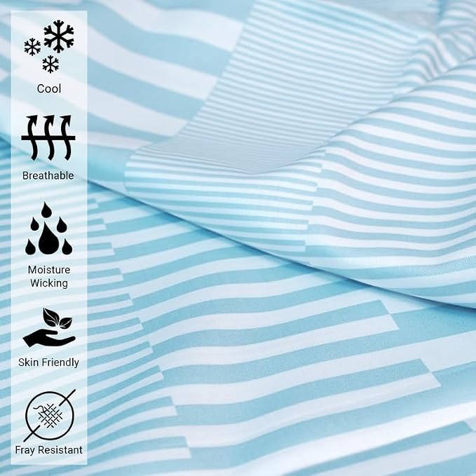 Pizuna Pure 100% Cotton Flat Sheets Only Queen Blue Cascade Stripe (1 PC), Luxurious 400 Thread Count Long Staple Cotton Sateen with 4" Hem (Combed Queen Flat Sheet Only Cotton) - Image 2