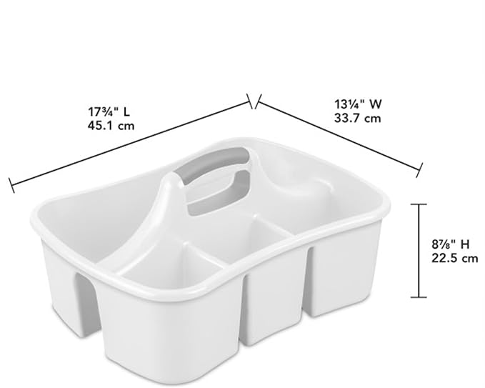 Sterilite Divided Ultra Caddy, Plastic, Portable Storage to Hold Bathroom and Cleaning Supplies, 4 Large Compartments and Handle, White, 18-Pack - Image 3