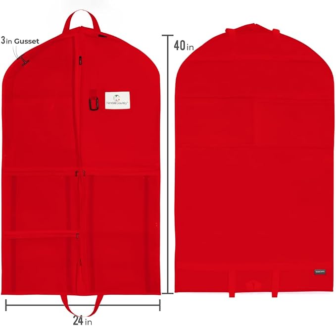 Waterproof Hanging Garment Bag 40 inch Clothes Bag with Gusset, 5 Pockets Side Zip for Dance Costumes Sports Skating Theatre Pageants Cheer Cosplay Kendall Country (Candy Apple Red, 40 inch) - Image 5